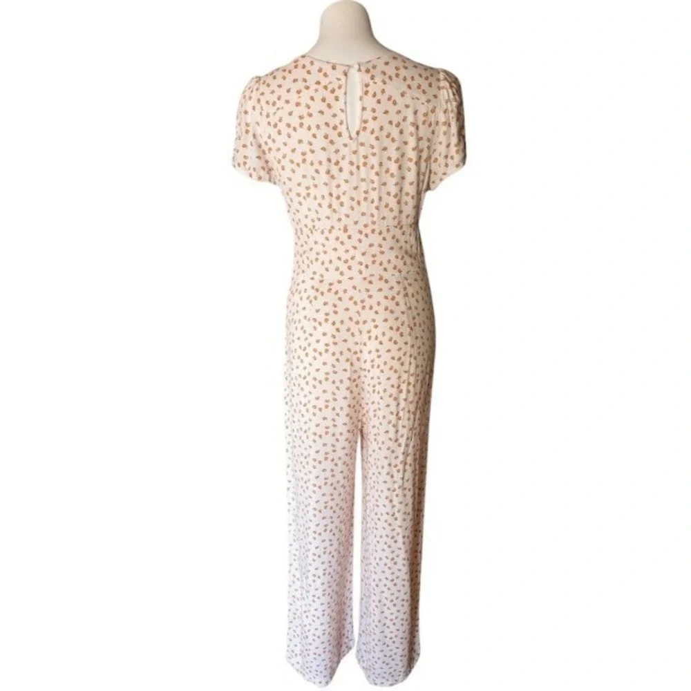 Free People Mia V-Neck Wide Leg Cream Jumpsuit with Peach Print Size 10 - Picture 5 of 11